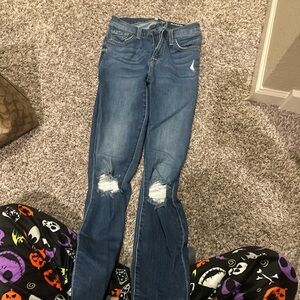 7 For All Mankind Women's Blue Distressed Straight Leg Jeans